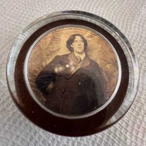 Antique Round Glass Desk Photo of Oscar Wilde Paperweight - Victorian Era